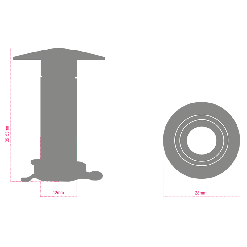 Wide Angle Door Viewer with 12mm Barrel in 35-55mm