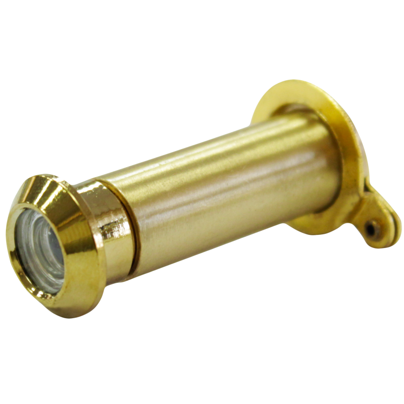 Wooden and Composite Door Viewer in Polished Brass with PVD Head with Privacy Cover - 12mm barrel in 38-63mm