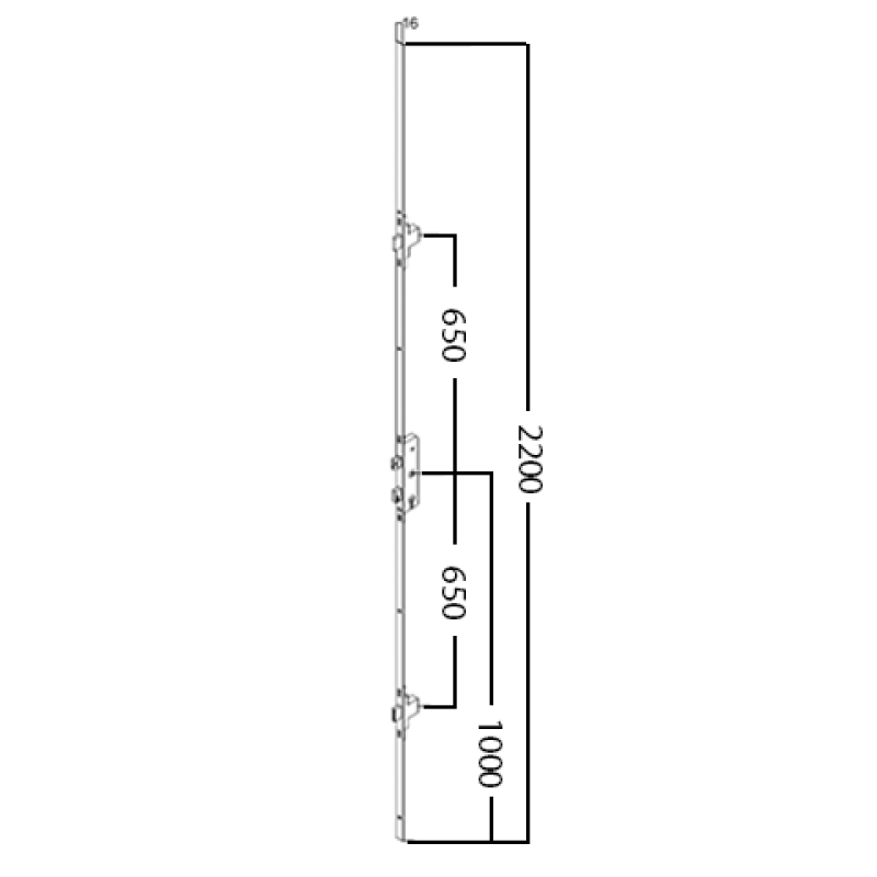 Fullex SL16 Multibolt 2200mm x 16mm Faceplate 3 Bolt Lock