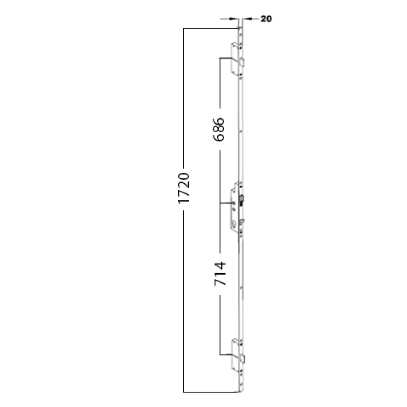 Fullex XL Crimebeater 1720mm x 20mm Faceplate 1 Hook 2 Bolt Lock