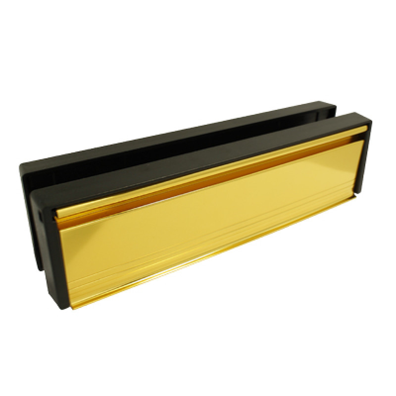 10 Inch Petitemaster Letter Box with Gold Flap for Door Thicknesses between 20-40mm and 40-80mm