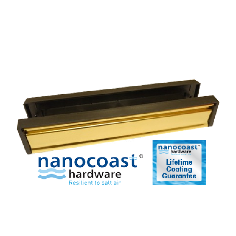 Nanocoast Slimline Letter Box (40/80) with PVD Gold Flap and Black Frame