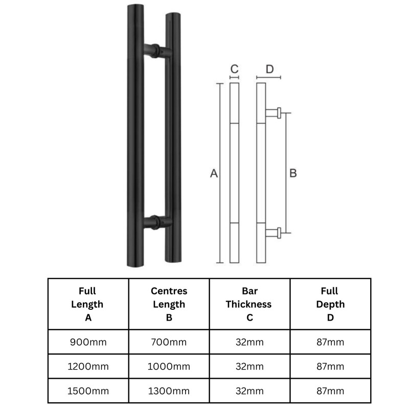 Straight Slim Black Pull Handle