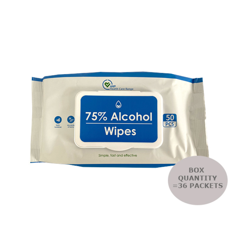 36 x 75% Alcohol Wipes (50 Pack) - Full Box Quantity